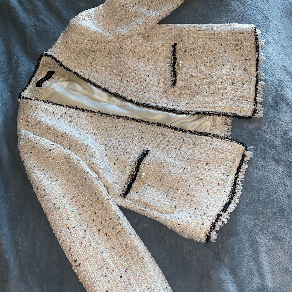 Zara white tweed blazer